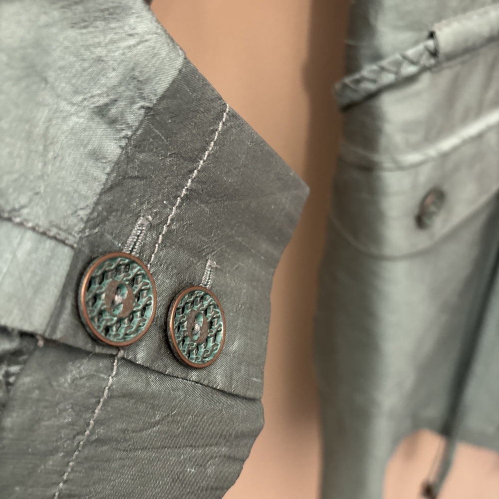 Nic & Zoe Silk Jacket Women's L Sea Green Jacket Button Up Pockets Braid Tassels - Picture 8 of 16